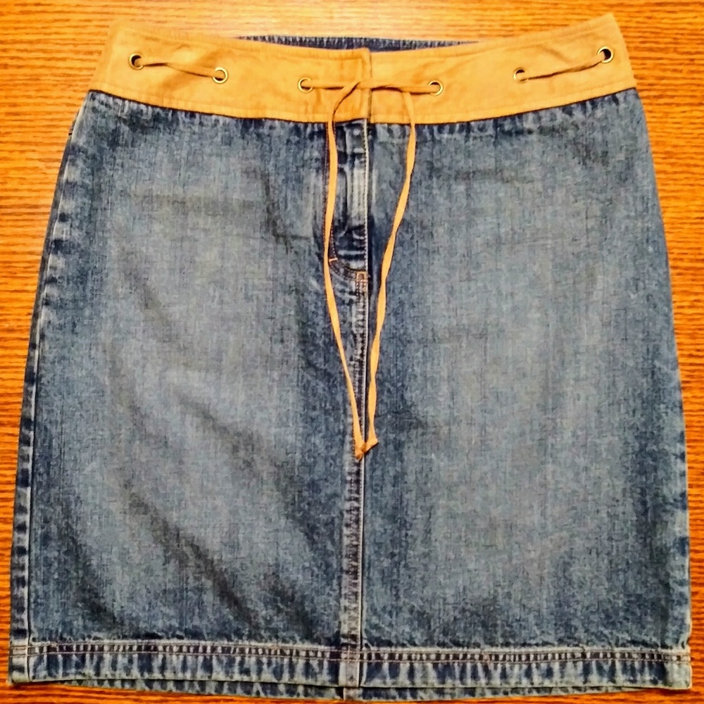Ann Taylor Loft Jean Skirt Leather Trimmed Waist